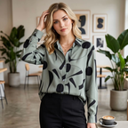 Women's Geometric Print V-Neck Blouse