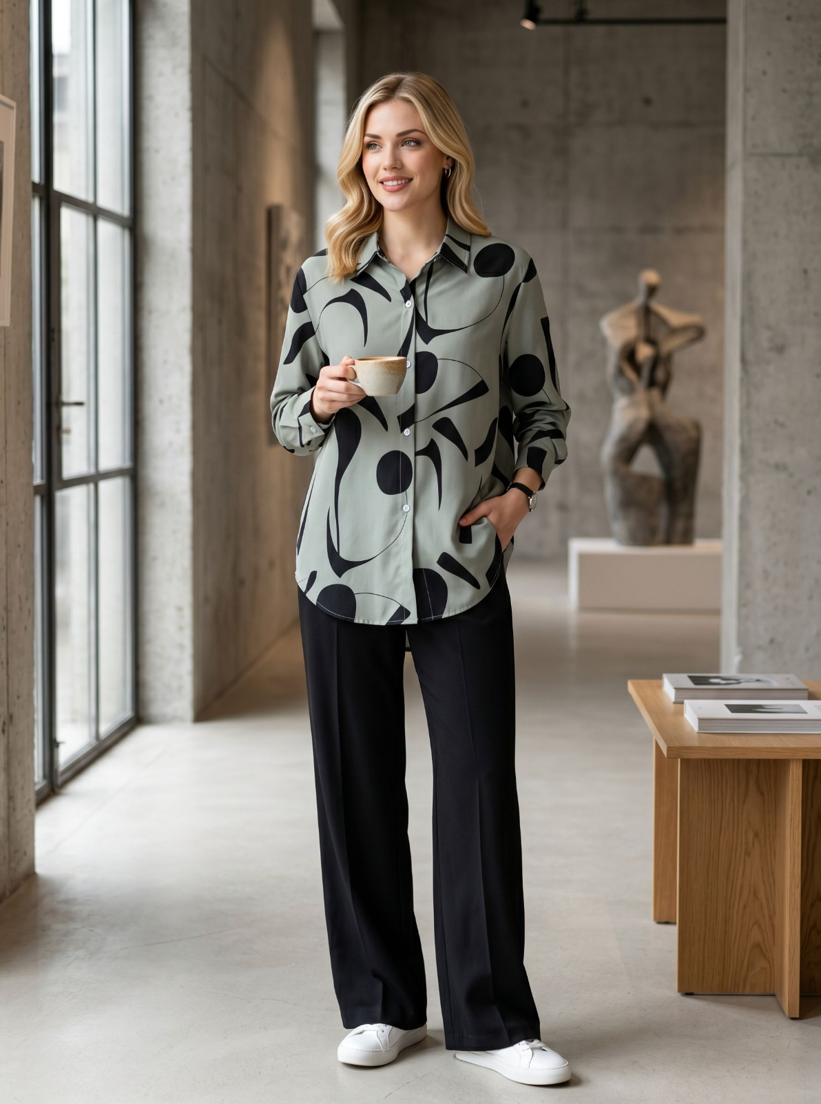 Women's Geometric Print V-Neck Blouse