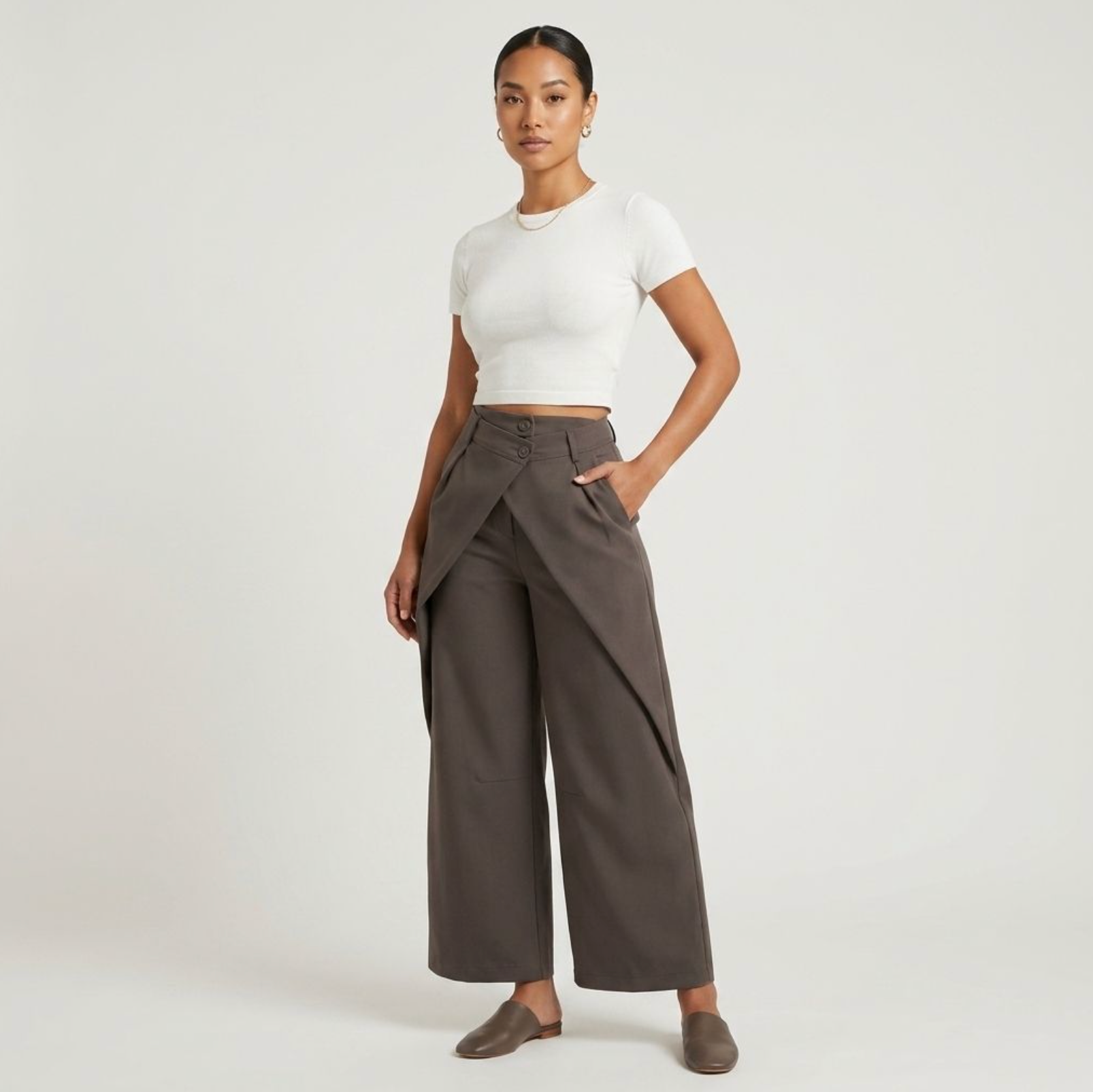 Women's High-Waisted Wide-Leg Wrap Trousers