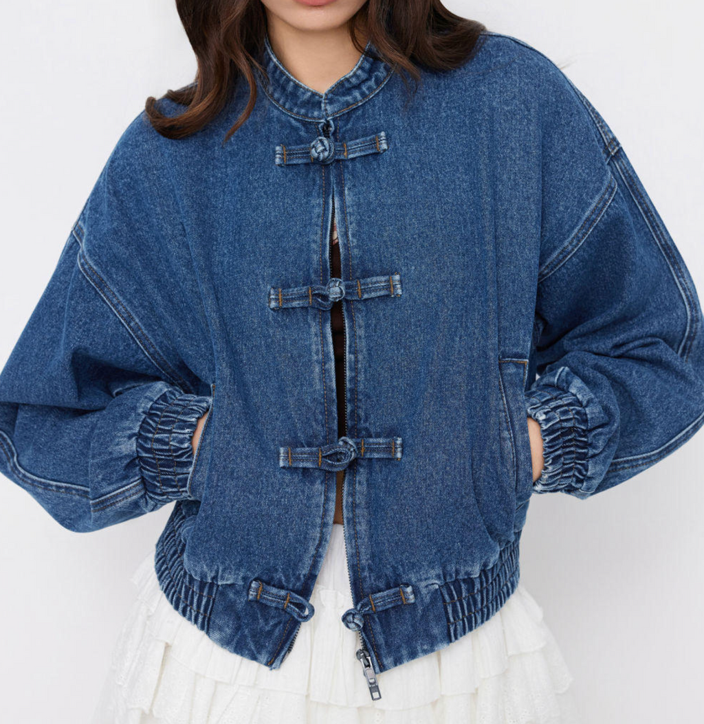 Women's Vintage Denim Bomber Jacket