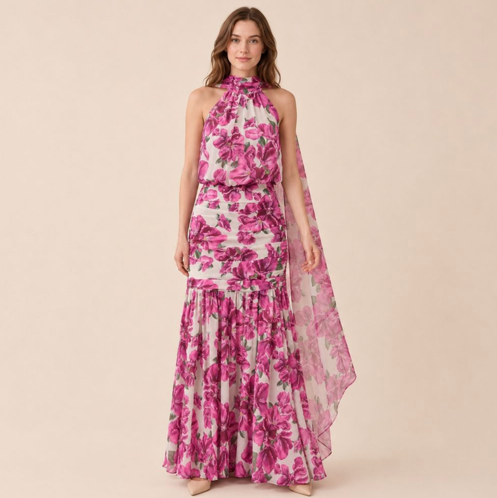 Floral Halter Neck Maxi Dress