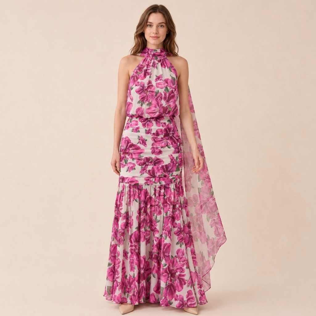 Floral Halter Neck Maxi Dress