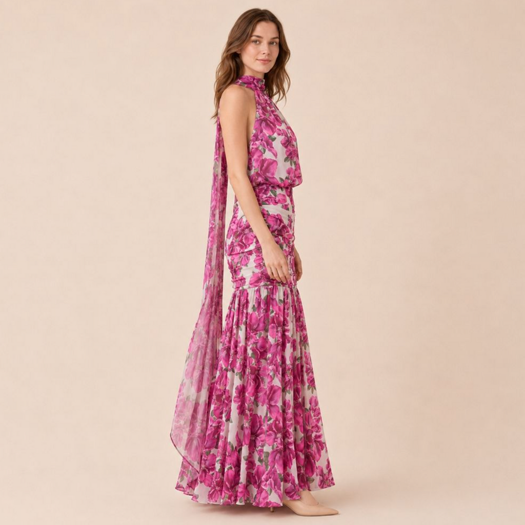 Floral Halter Neck Maxi Dress