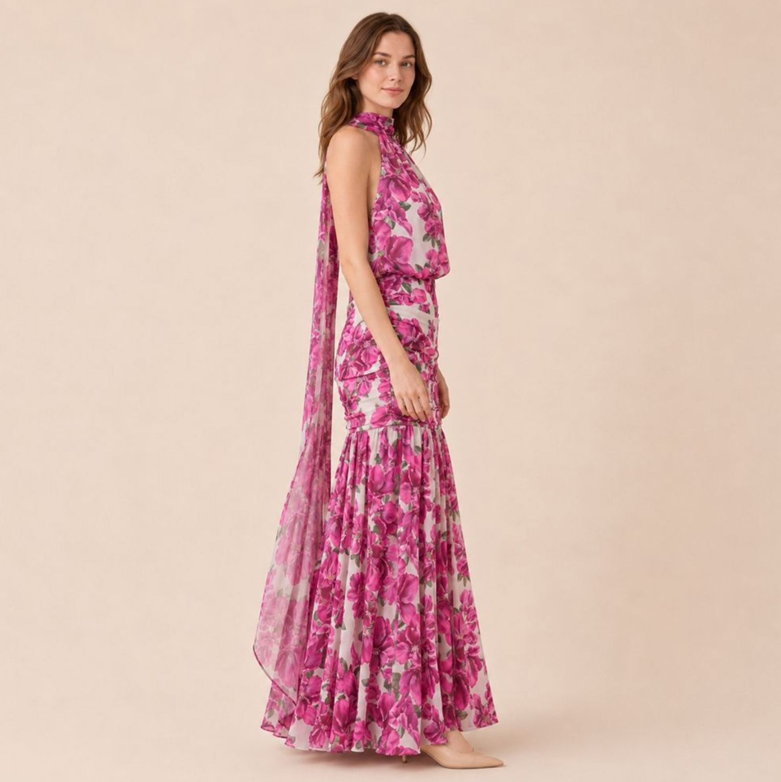 Floral Halter Neck Maxi Dress