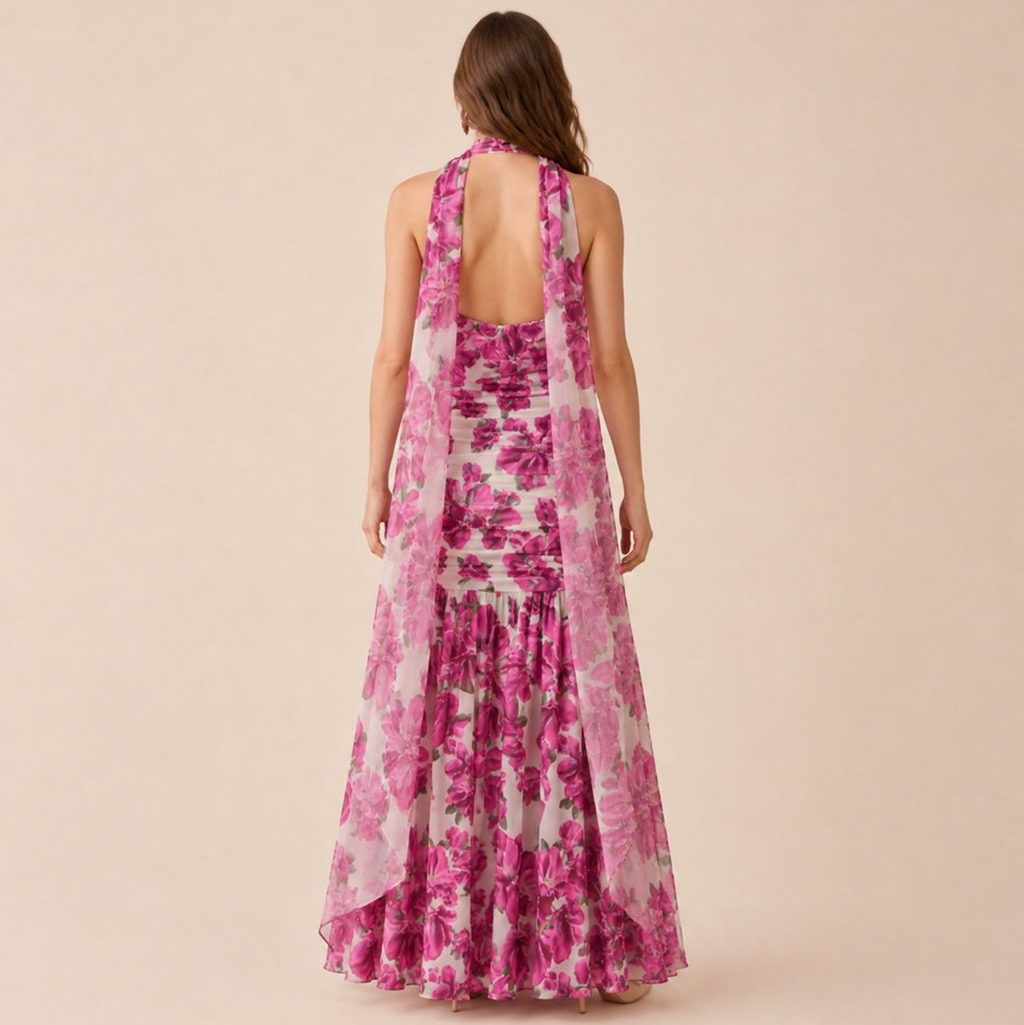 Floral Halter Neck Maxi Dress