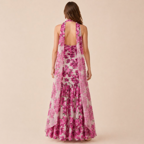 Floral Halter Neck Maxi Dress